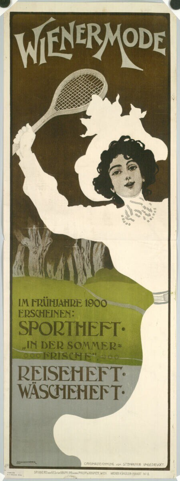 Poster from the 1920s advertising a tennis tournament, featuring a woman holding a racket and text describing the event.