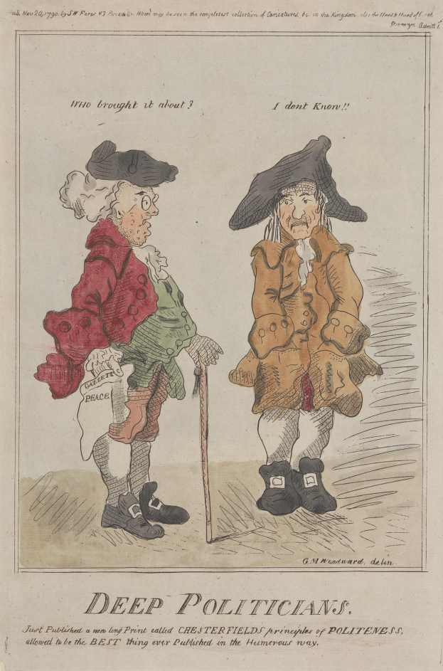 Zwei Politiker in roter und brauner Jacke nebeneinander auf einem Papier mit Text.