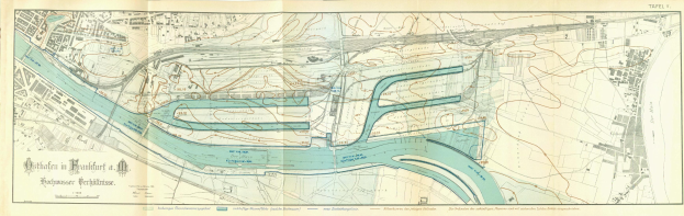 Ausführliche alte Karte von Berlin, Deutschland, mit einem Fluss, Straßen, Gebäuden und markanten Punkten beschriftet.