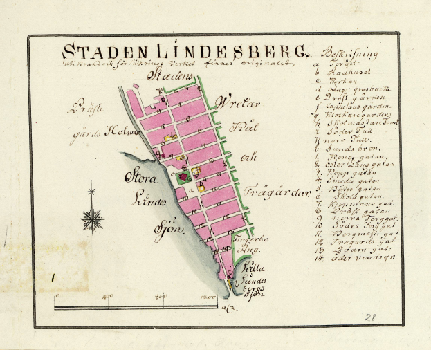 Detailed paper map of Staden Lindesberg, Germany, showing streets, buildings, and landmarks with handwritten text.