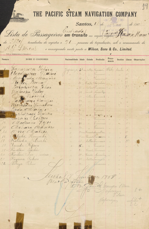 Papier mit der Aufschrift "The Pacific Steam Navigation Company"