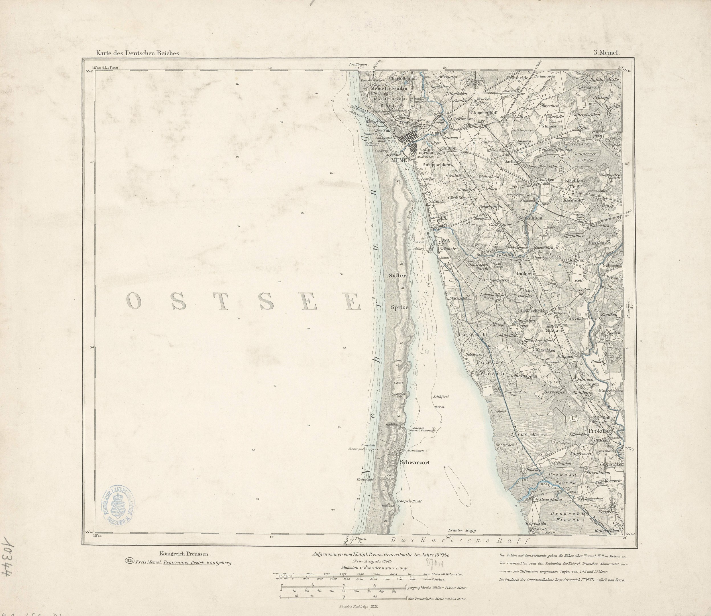 Detailed old map of the city of Ostsee, Germany, with text annotations.