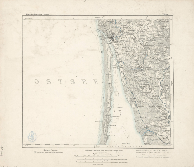Detailed old map of the city of Ostsee, Germany, with text annotations.