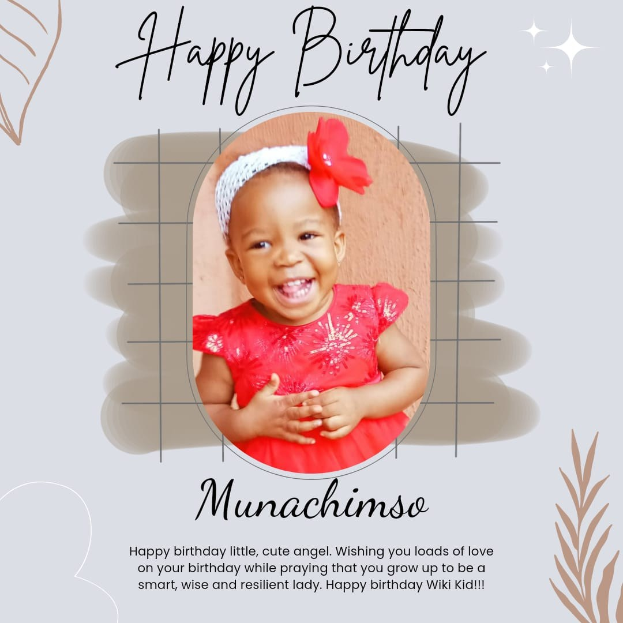 Eine Geburtstagskarte mit einem Foto eines Mädchens in einem roten Kleid, umgeben von bunten Ballons, Girlanden und Konfetti, mit der Aufschrift "Happy Birthday!" in einer festlichen Schriftart.