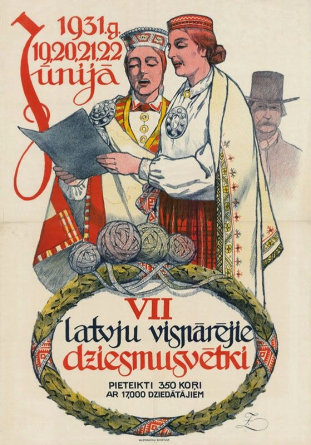 Alte Polnische Propagandaplakat aus 1931 mit einem Mann und einer Frau in traditioneller ungarischer Kleidung, begleitet von Text und Bildern im Zusammenhang mit der ungarischen Kultur.