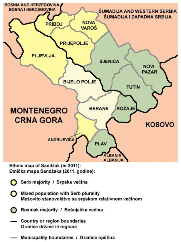 Detailierte Karte von Montenegro, die Provinzen, Städte, Orte und geografische Merkmale mit Textbezeichnungen zeigt.