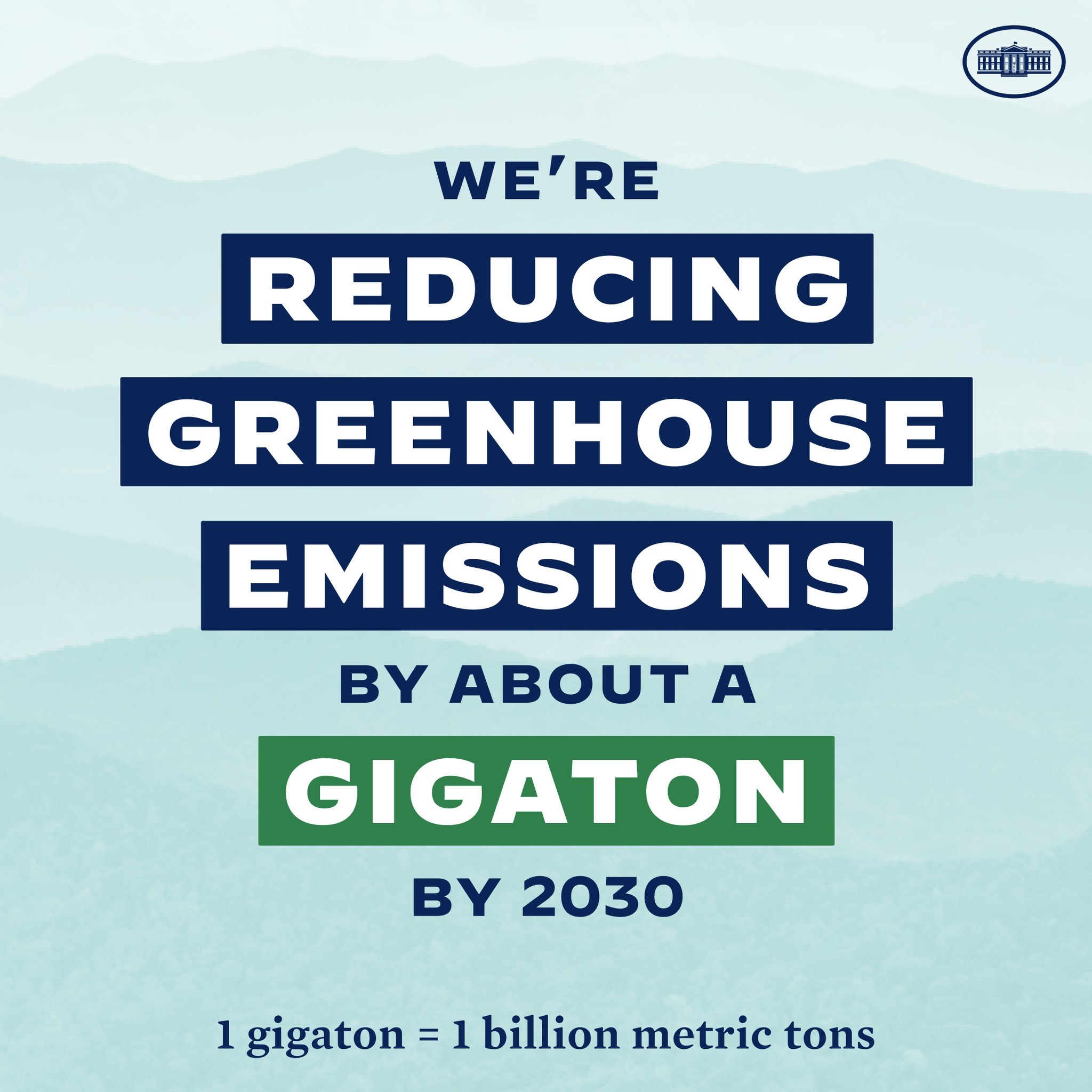 Ein Plakat mit Text und einem Logo, auf dem steht: "Wir reduzieren die Treibhausgasemissionen bis 2030 um etwa eine Gigatonne."