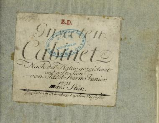 Old book titled "Z.D. Nuremberg, Germany, 1791" with a stamp indicating it is the first edition, showing some handwritten text on its pages.