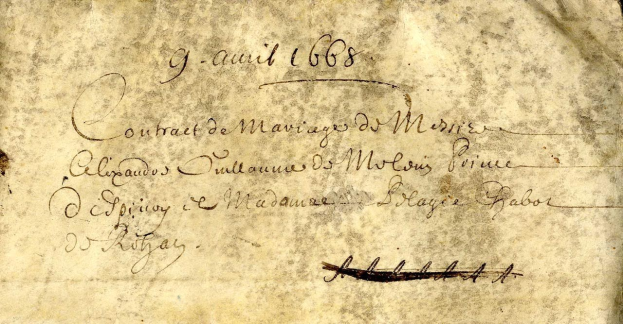 Gelbliches altes Papier mit sauberer, lesbarer Handschrift, die einen Ehevertrag mit einem Mann beschreibt.