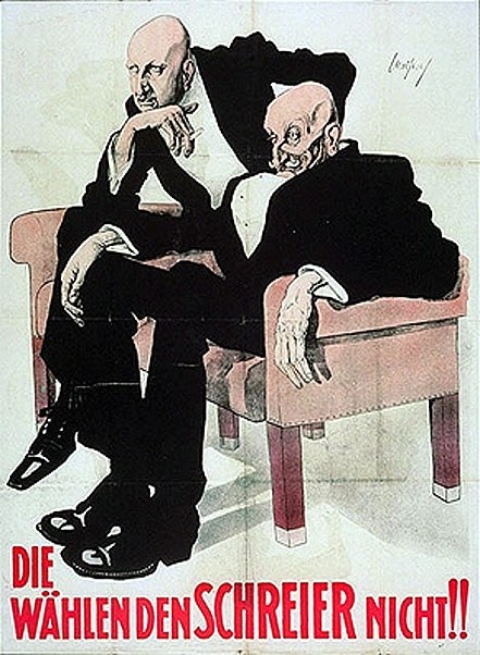 Deutsches Propagandaplakat für die NSDAP mit zwei Männern auf einem Sofa und Text.