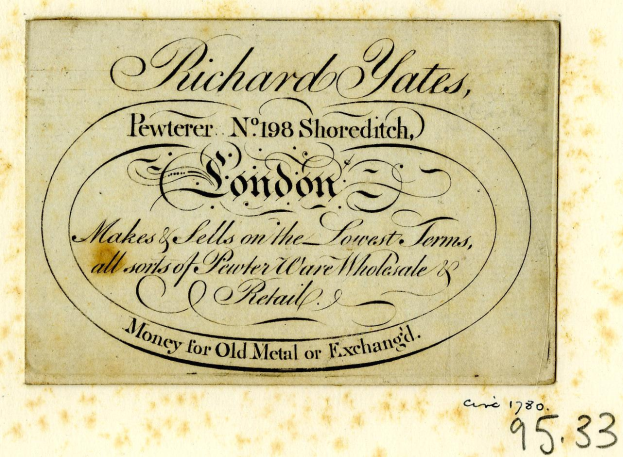 Geschäftskarte mit dem Text 'Richard Yates, London' darauf.